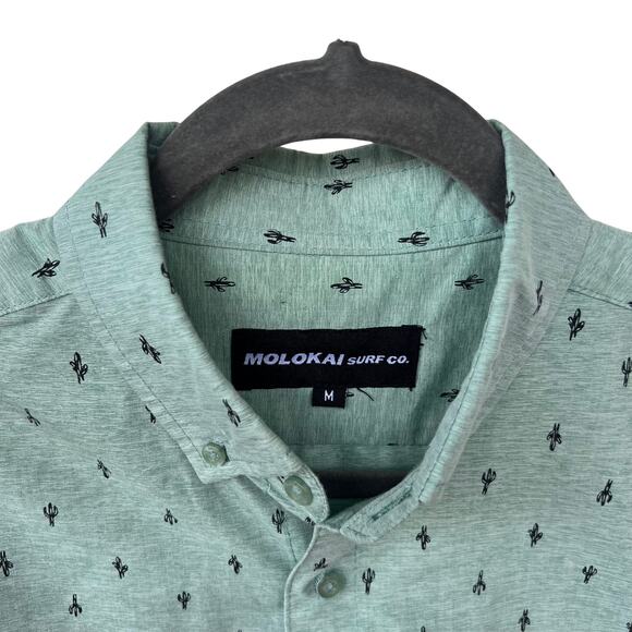 Molokai Surf Co Green Button Down Shirt Men’s Medium Short Sleeve Cactus Print - Picture 3 of 4